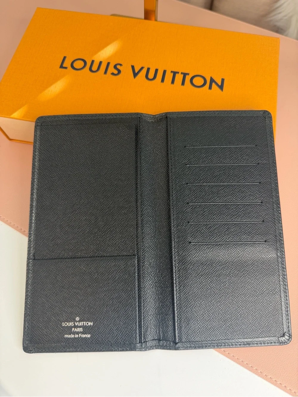 Louis Vuitton Black Taiga Leather Long Bifold Wallet Pocket Planner Organizer